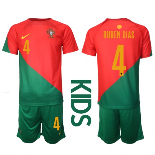 Fotballdrakt Barn Portugal Ruben Dias #4 Hjemmedraktsett VM 2022 Kortermet (+ Korte bukser)